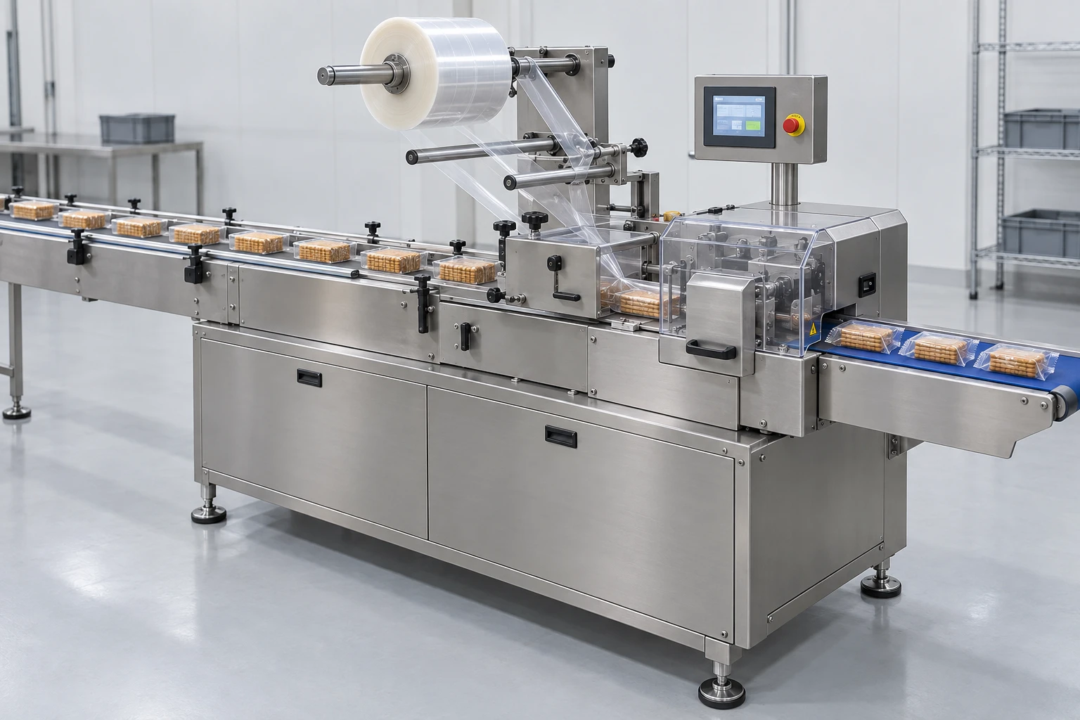 Horizontal flow wrapper with film forming and end sealing — illustrative image